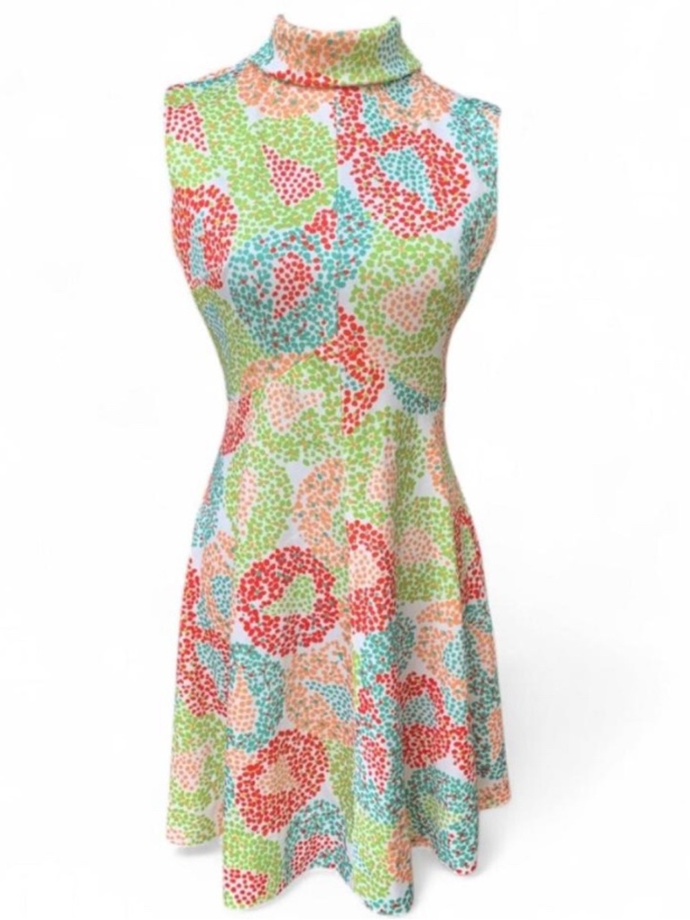 Whimsical Mod Original Vintage Emilio Borghese Mock Turtleneck Sleeveless Dress